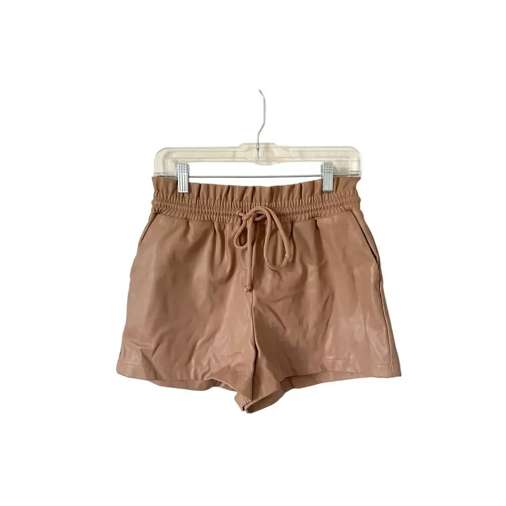 Olivaceous Faux Vegan Leather Elastic Waist Shorts Tan Size Medium NEW